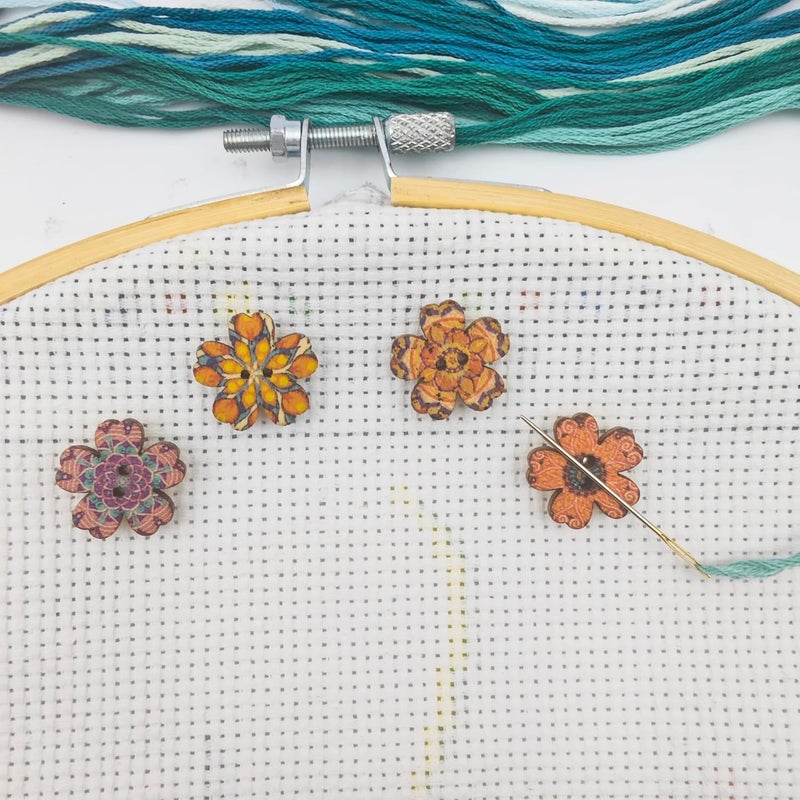 MAGNEECH 4 Pieces Wooden Mini Floret Needle Minder for Cross Stitch,Needle Minder Magnet-Embroidery Needlework Accessories(S, 0.78in) - Image 1